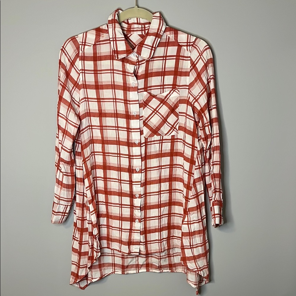 Women's Red Plaid Button-Up Shirt